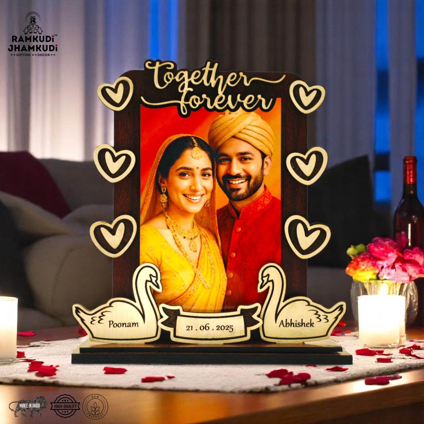 Personalized Wooden Photo Frame | Custom Gift for Anniversary, Wedding, Husband, Wife, Couple
