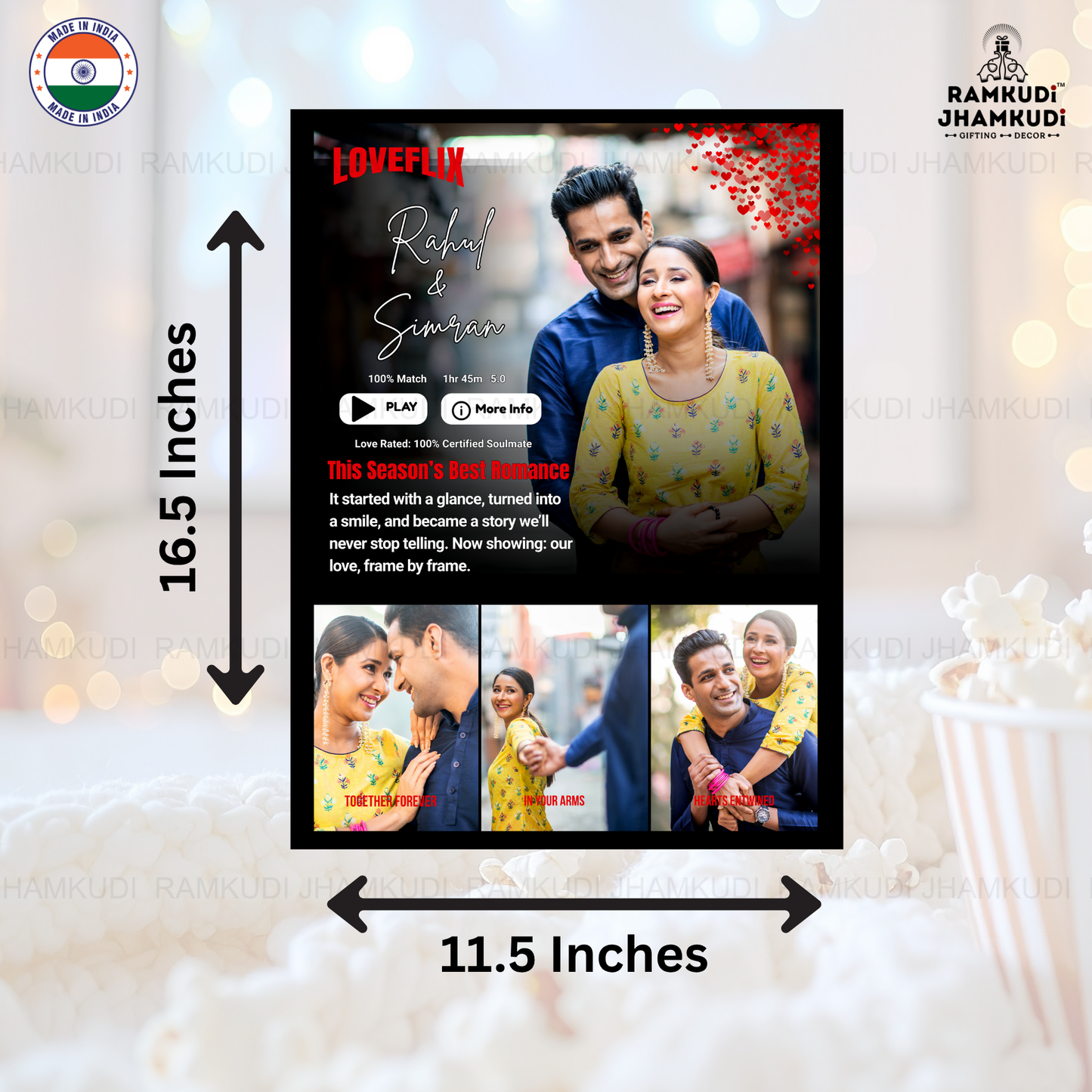 Netflix Style Personalised Acrylic Frame | Custom Couple Photo Frame | Anniversary Gift | Premium UV Printed Wall Art | Ramkudi Jhamkudi™