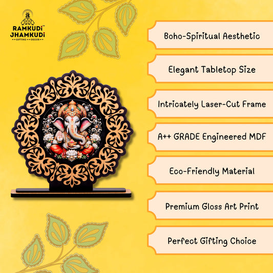 Ganesha Dual-Layer MDF Wooden Standy Art Piece | Handcrafted Table Decor for Home, Desk & Gifting | Vibrant Spiritual Showpiece for Housewarming & Birthdays (Ganesha)