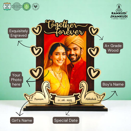 Personalized Wooden Photo Frame | Custom Gift for Anniversary, Wedding, Husband, Wife, Couple