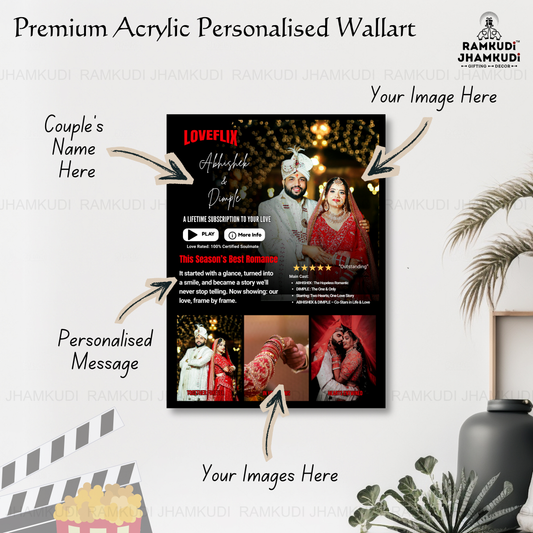 Netflix Style Personalised Photo Frame ā Model 2 | Custom Couple Acrylic Frame | Anniversary Gift | UV Printed Wall Art | Ramkudi Jhamkudiā¢