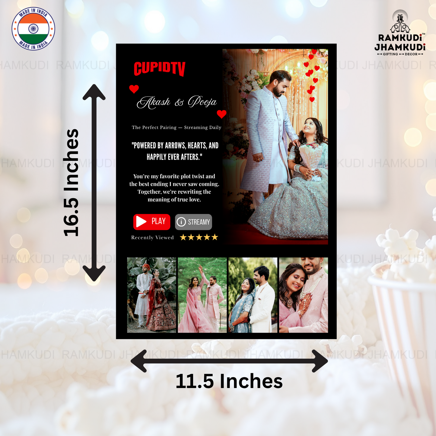 Netflix Style Personalised Photo Frame – Model C | Custom Couple Movie Poster Frame | Premium Acrylic Wall Art | Anniversary Gift | Ramkudi Jhamkudi™