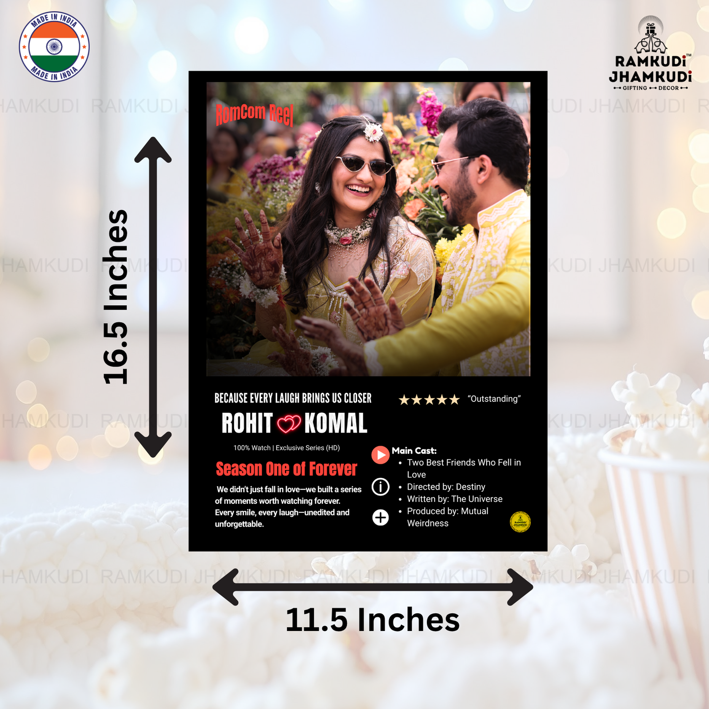 Netflix Style Personalised Photo Frame – Model E | Custom Couple Acrylic Frame | Romantic Wall Art Gift | Ramkudi Jhamkudi™