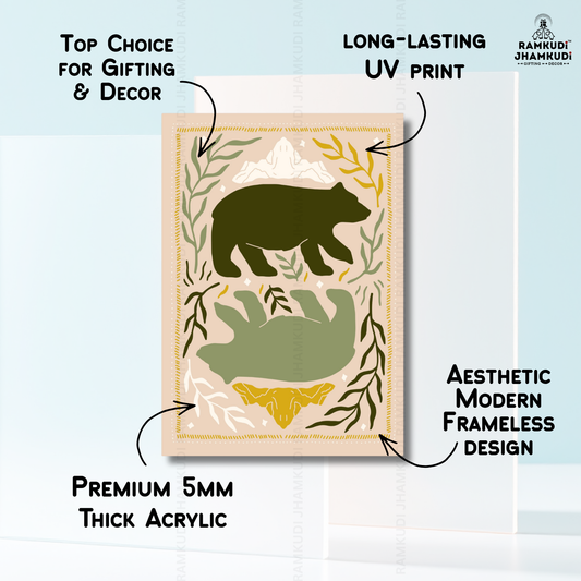 Bear Abstract Wall Art for Living Room | Nature Inspired Animal Wall Decor | 5MM Acrylic Modern Aesthetic Wall Painting India | Made in India by Ramkudi Jhamkudi