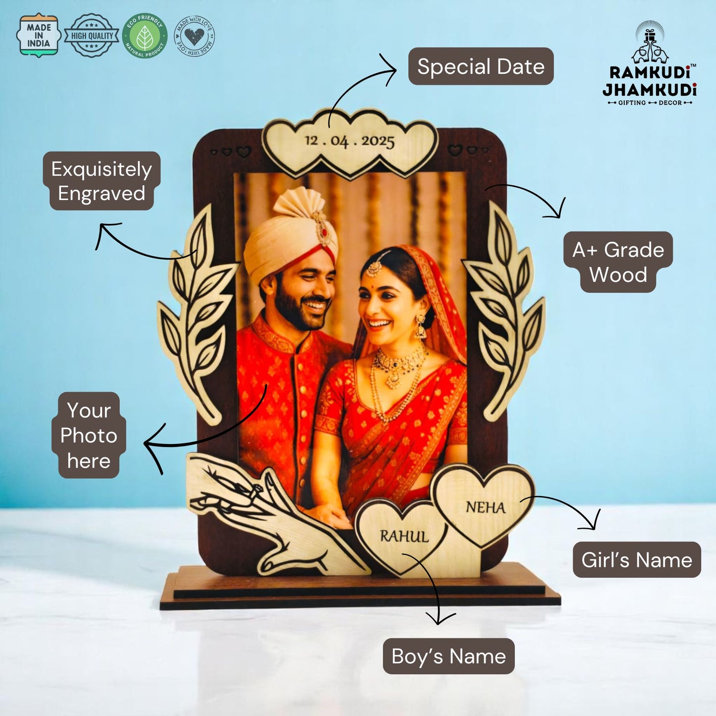 Custom Name, Date & Photo Frame – Romantic Gift for Anniversary, Wedding, Couples, Husband & Wife, Him or Her