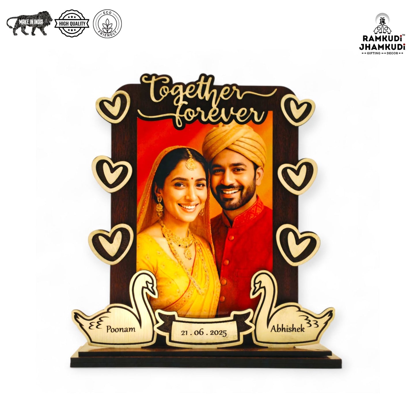 Personalized Wooden Photo Frame | Custom Gift for Anniversary, Wedding, Husband, Wife, Couple