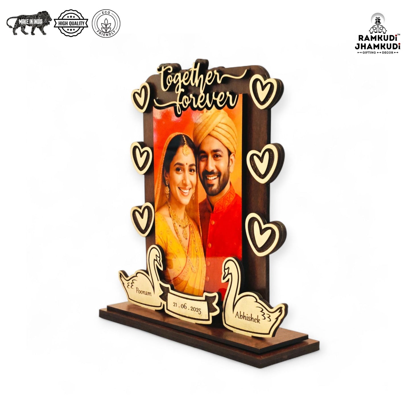 Personalized Wooden Photo Frame | Custom Gift for Anniversary, Wedding, Husband, Wife, Couple