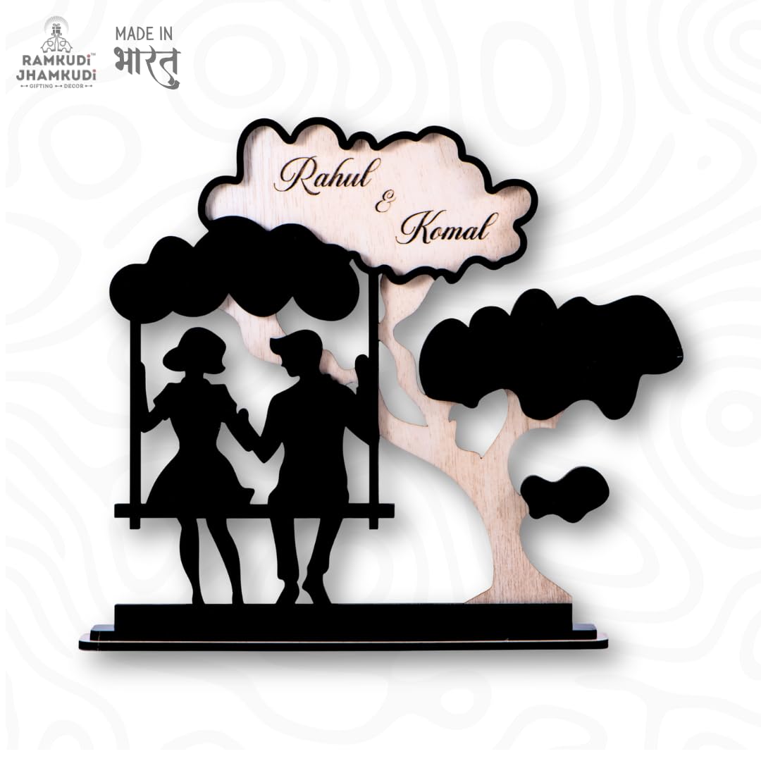 Personalized Swing Couple Wooden Showpiece with Name | Dual Layer Romantic Décor | Valentine, Anniversary & Wedding Gift for Couples