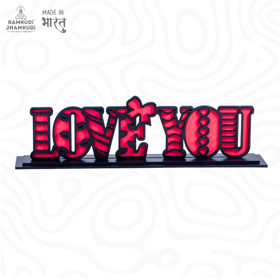 Love You Tabletop Standy | Dual Layered Engineered MDF Decorative Showpiece | Romantic Letter Desk & Table Decor | Gift for Valentine, Anniversary, Birthday