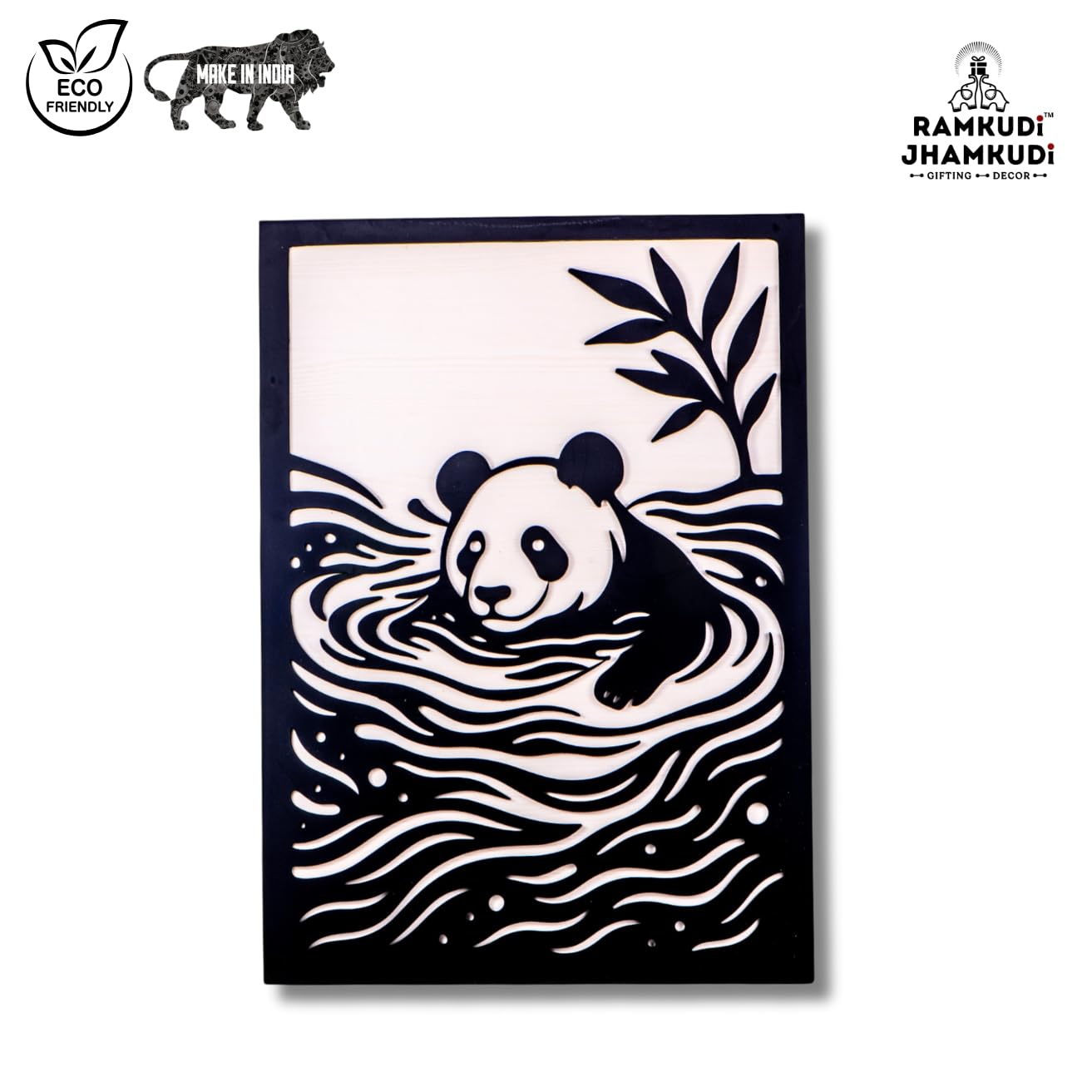 Ramkudi Jhamkudi™ Panda Wall Art – 2 Layer Wooden MDF Animal Wall Decor | Cute Modern Design for Kids Room, Nursery, Home, Office, Studio | Premium Finish | Made in India