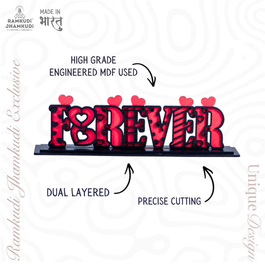 Forever Love Wooden Standy | Dual Layered MDF Tabletop Showpiece | Romantic Letter Stand Decor | Gift for Valentine, Anniversary, Wedding, Birthday