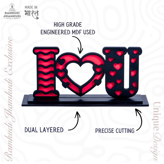 I Love You Tabletop Standy | Dual Layered Engineered MDF Decorative Showpiece | Romantic Heart Letter Desk & Table Decor | Gift for Valentine, Anniversary & Birthday