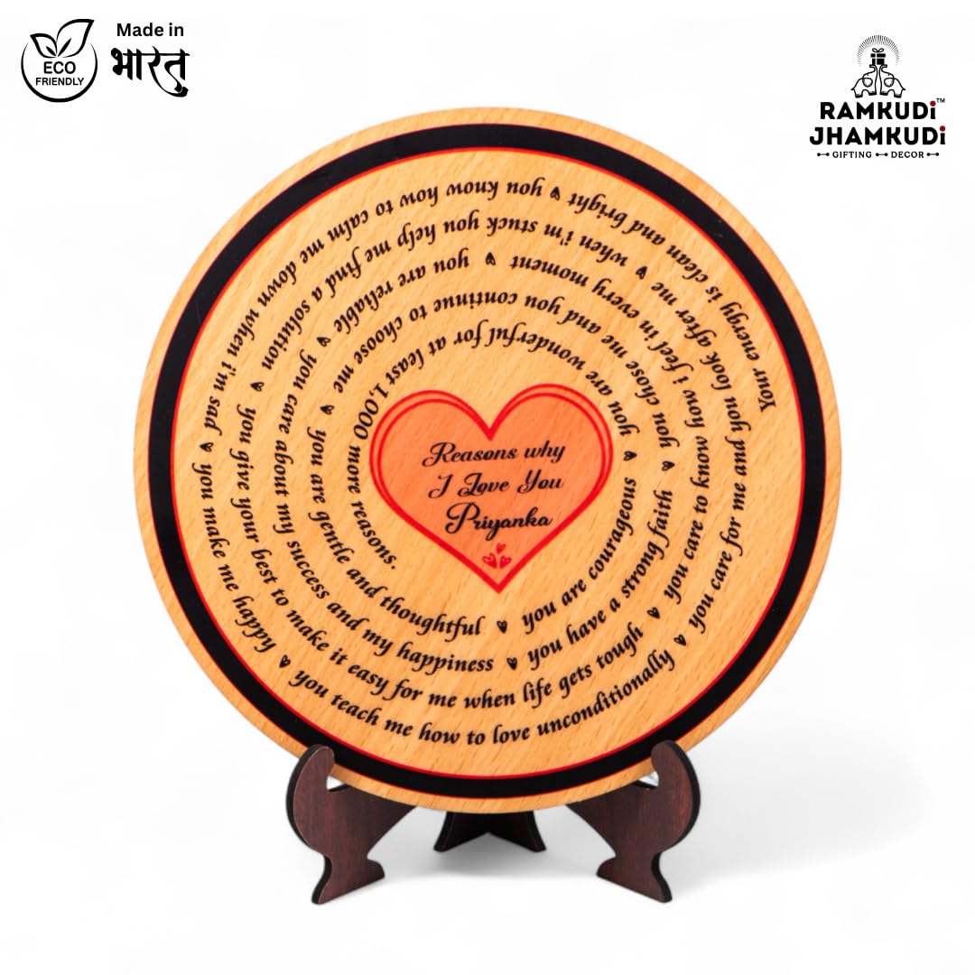 Ramkudi Jhamkudi™ Reasons Why I Love You Plaque with Personalised Name | Premium MDF Wood | Romantic Gift for Anniversary, Valentine, Husband, Wife | Made in India | Table or Wall Decor (STYLE B)