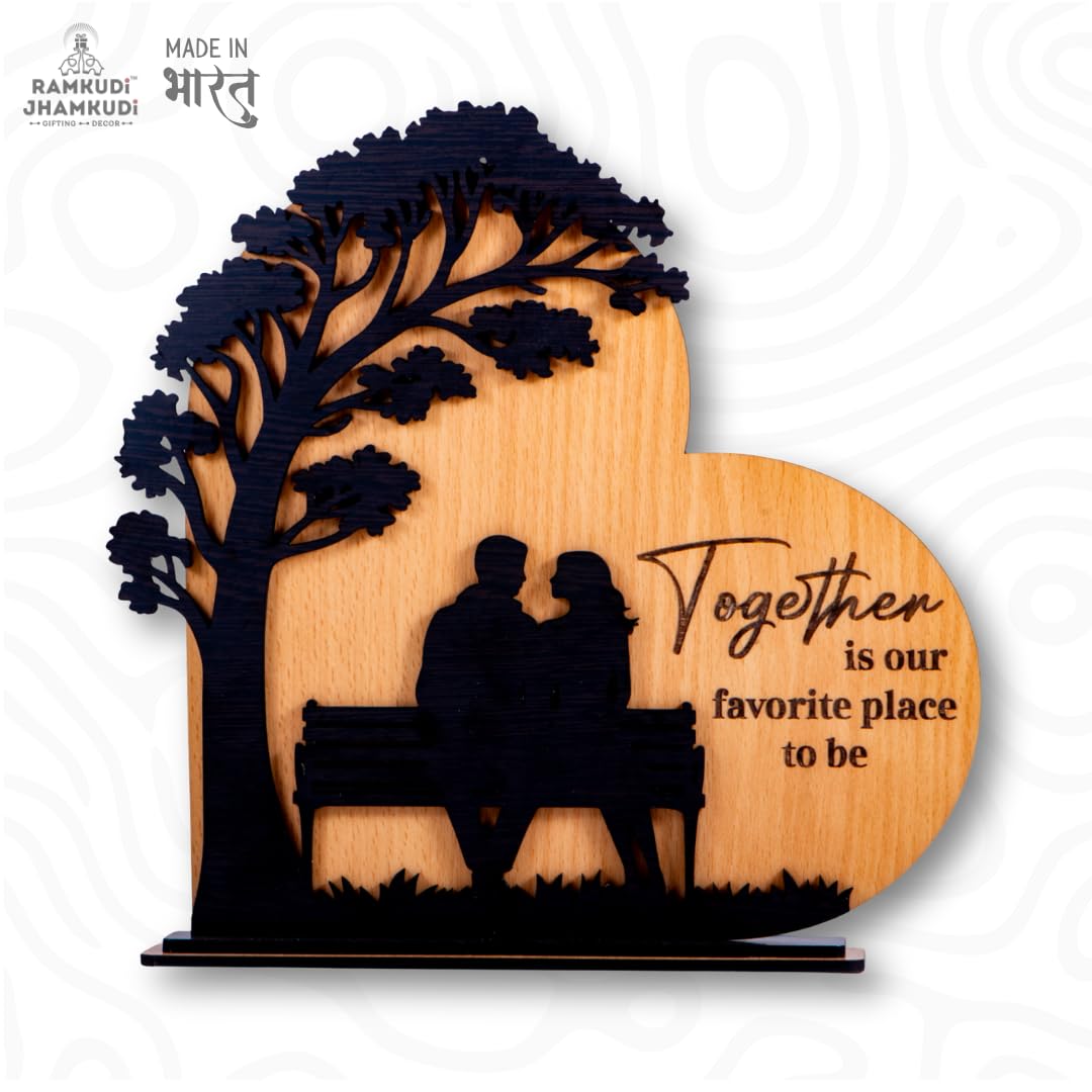 Wooden Couple Tabletop Standy | “Together is Our Favorite Place to Be” Engraved Showpiece | Premium MDF Romantic Table Decor | Gift for Valentine, Anniversary, Wedding