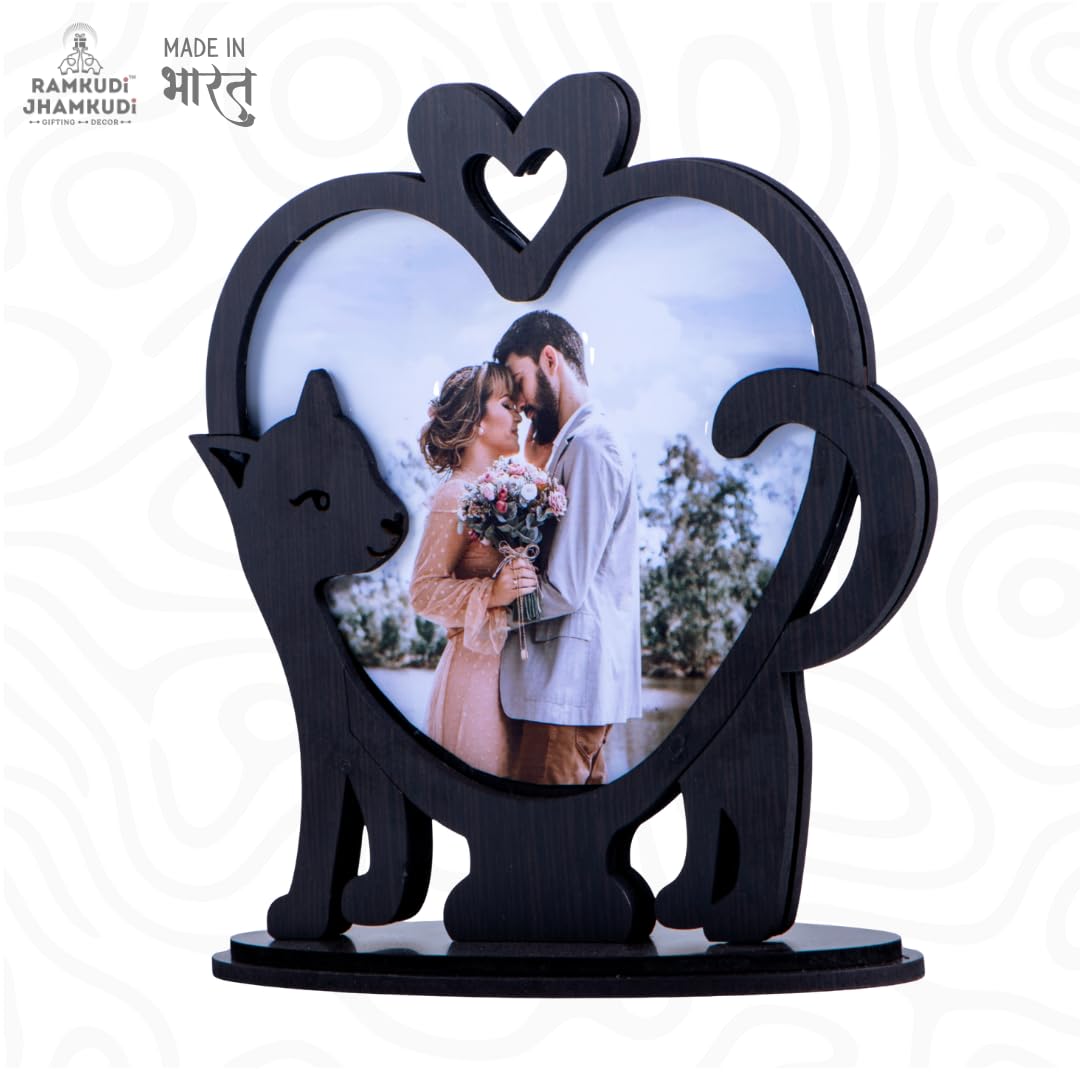 Personalized Heart Photo Frame Showpiece | Wooden Tabletop Love Décor | Cute Couple Design | Valentine, Anniversary & Wedding Gift for Couples