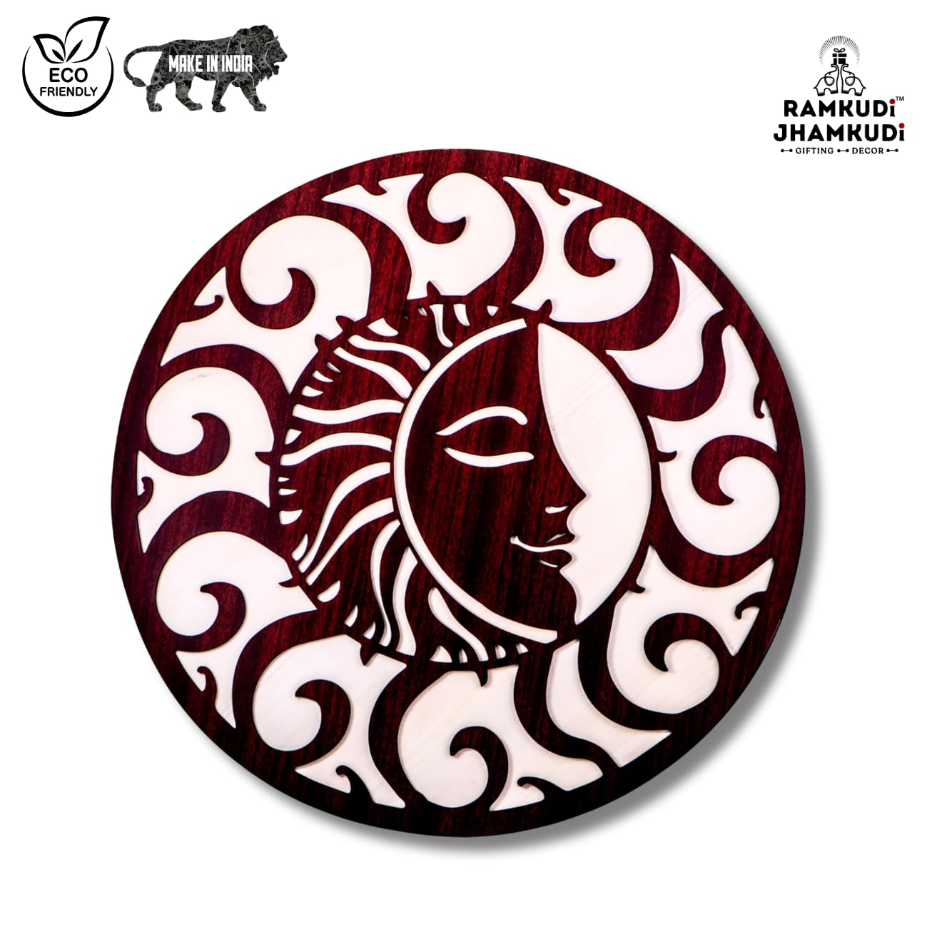 Ramkudi Jhamkudi Sun & Moon Wall Art – 2 Layer Premium Wooden MDF Décor | Celestial Boho Design | Wall Hanging for Living Room, Bedroom, Office | Made in India | Unique Gift Idea (STYLE A)