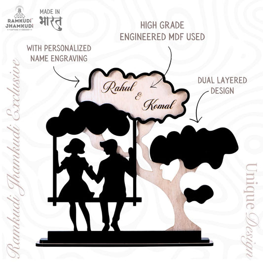 Personalized Swing Couple Wooden Showpiece with Name | Dual Layer Romantic Décor | Valentine, Anniversary & Wedding Gift for Couples