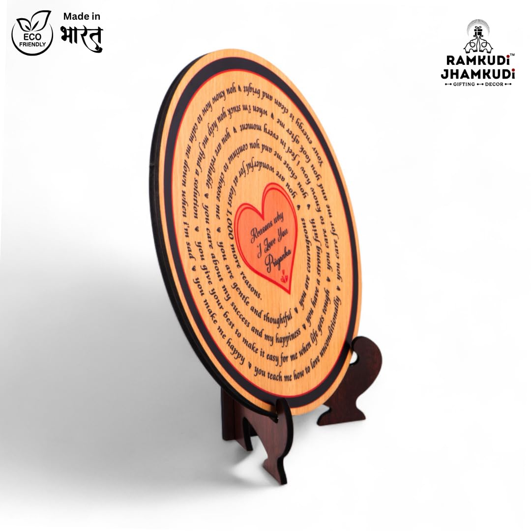 Ramkudi Jhamkudi™ Reasons Why I Love You Plaque with Personalised Name | Premium MDF Wood | Romantic Gift for Anniversary, Valentine, Husband, Wife | Made in India | Table or Wall Decor (STYLE B)
