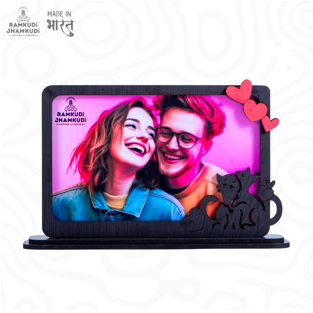 Personalized Photo Frame for Couples | Cute Love Design MDF Tabletop Decor | Custom Photo Gift for Valentine’s Day, Anniversary, Birthday, Wedding, Proposal & Home Décor