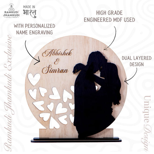 Personalized Couple Showpiece with Name Engraving | Dual Layer Romantic Silhouette Decor | Valentine Gift for Girlfriend Boyfriend | Anniversary Birthday Wedding Gift for Couples