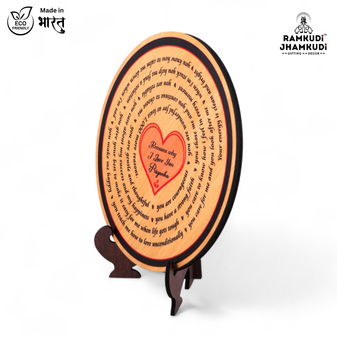 Ramkudi Jhamkudi™ Reasons Why I Love You Plaque with Personalised Name | Premium MDF Wood | Romantic Gift for Anniversary, Valentine, Husband, Wife | Made in India | Table or Wall Decor (STYLE B)