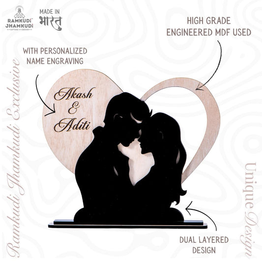 Personalised Couple Showpiece with Name Engraving | Dual Layer Romantic Table Décor | Valentine Gift for Girlfriend Boyfriend | Anniversary Birthday Wedding Gift for Couples
