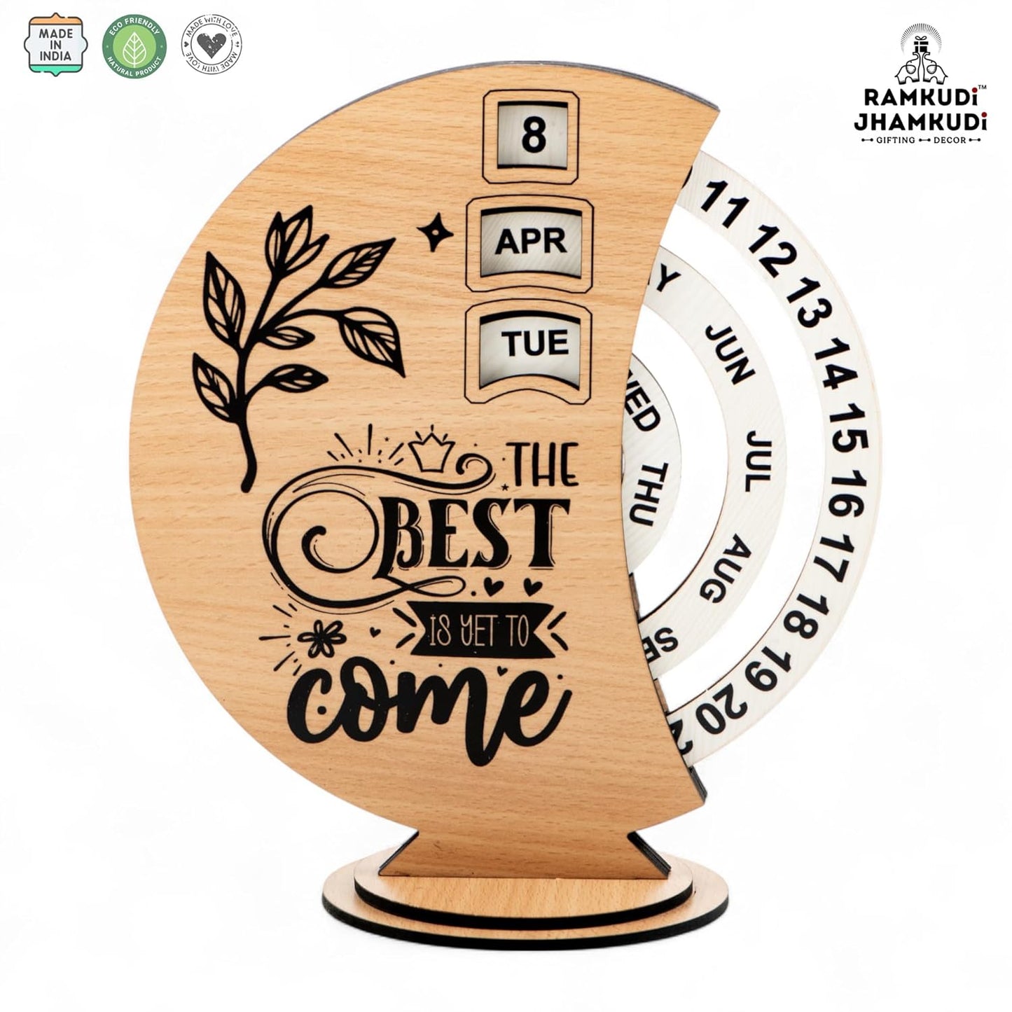 Ramkudi Jhamkudi Wooden Perpetual Calendar for Desk | Motivational Quote Prints | Made in India | Reusable Lifetime Table Calendar for Office, Study, Gifting | Minimal Aesthetic Decor Piece (DESIGN B)