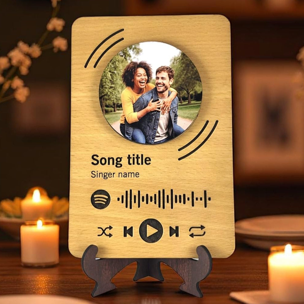 Personalized Spotify Music Plaque with Photo, Song Name & Scan Code – Custom Wooden Frame Gift for Anniversary, Birthday, Couples & Home Wall Décor – Ramkudi Jhamkudi