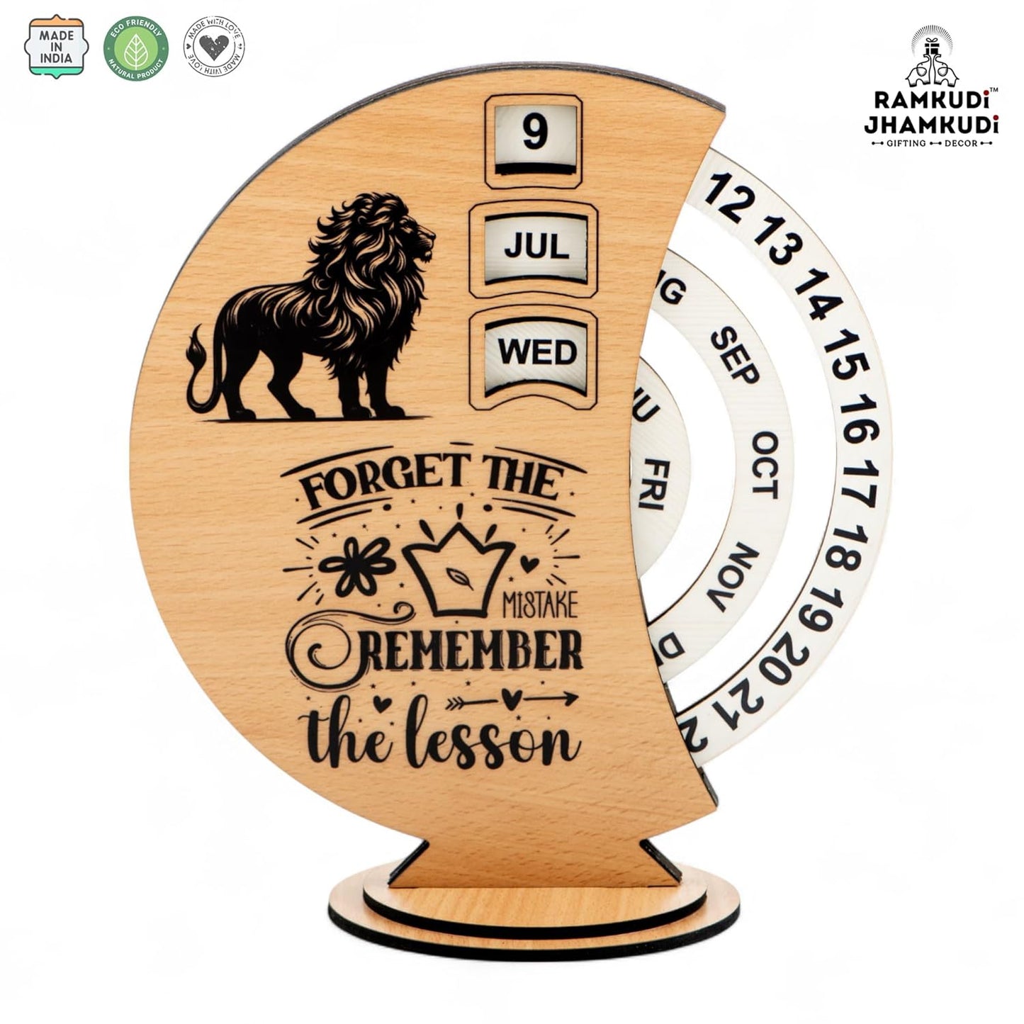 Ramkudi Jhamkudi Wooden Perpetual Calendar for Desk | Motivational Quote Prints | Made in India | Reusable Lifetime Table Calendar for Office, Study, Gifting | Minimal Aesthetic Decor Piece (DESIGN A)