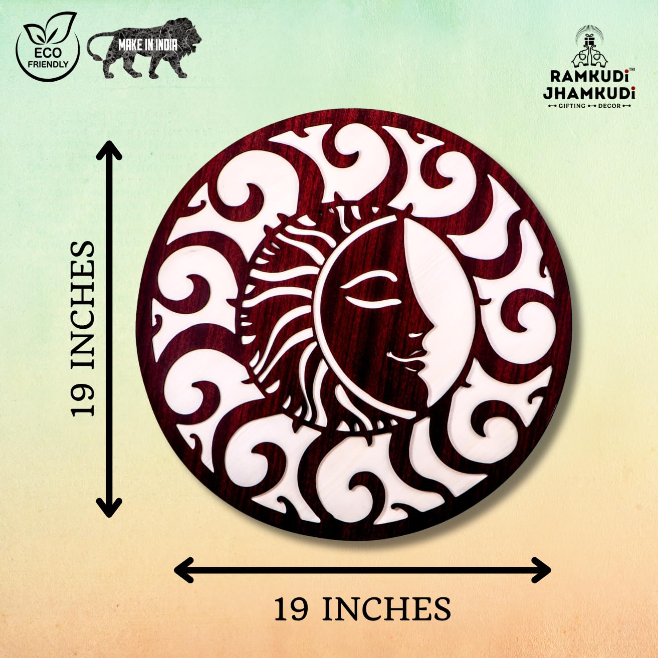 Ramkudi Jhamkudi Sun & Moon Wall Art – 2 Layer Premium Wooden MDF Décor | Celestial Boho Design | Wall Hanging for Living Room, Bedroom, Office | Made in India | Unique Gift Idea (STYLE A)