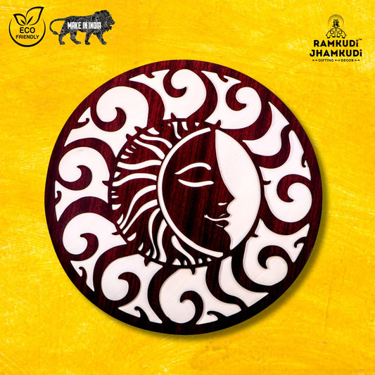 Ramkudi Jhamkudi Sun & Moon Wall Art – 2 Layer Premium Wooden MDF Décor | Celestial Boho Design | Wall Hanging for Living Room, Bedroom, Office | Made in India | Unique Gift Idea (STYLE A)