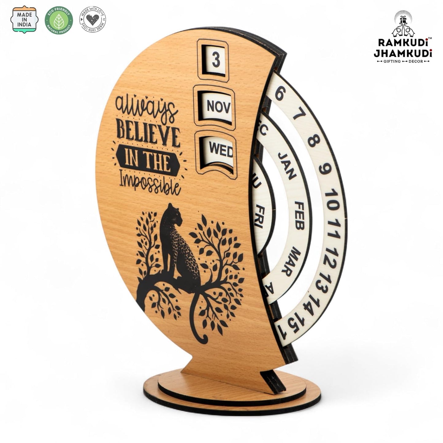 Ramkudi Jhamkudi Wooden Perpetual Calendar for Desk | Motivational Quote Prints | Made in India | Reusable Lifetime Table Calendar for Office, Study, Gifting | Minimal Aesthetic Decor Piece (DESIGN D)