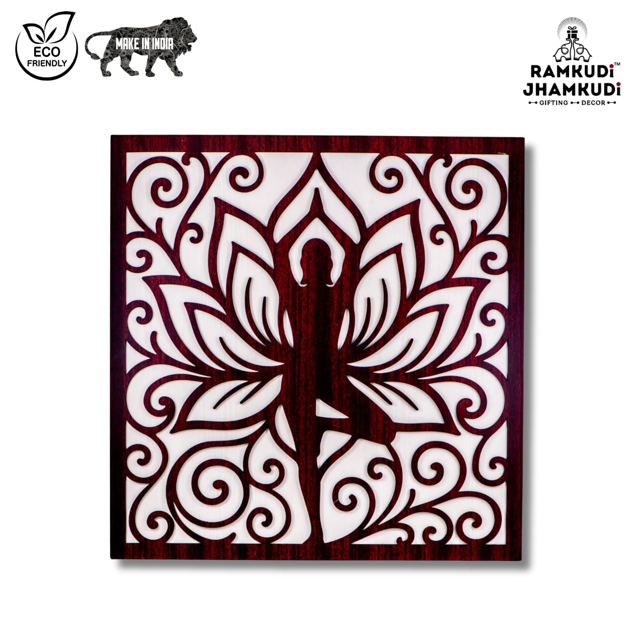 Ramkudi Jhamkudi™ 2 Layer Tree Pose Yoga Wall Art | Vrikshasana Design | Premium MDF Wood | Boho Spiritual Decor for Home, Yoga Studios & Offices | Made in India | Great Gift Idea