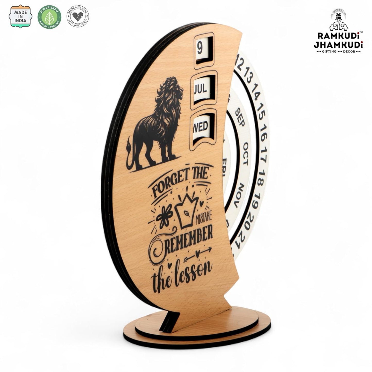 Ramkudi Jhamkudi Wooden Perpetual Calendar for Desk | Motivational Quote Prints | Made in India | Reusable Lifetime Table Calendar for Office, Study, Gifting | Minimal Aesthetic Decor Piece (DESIGN A)