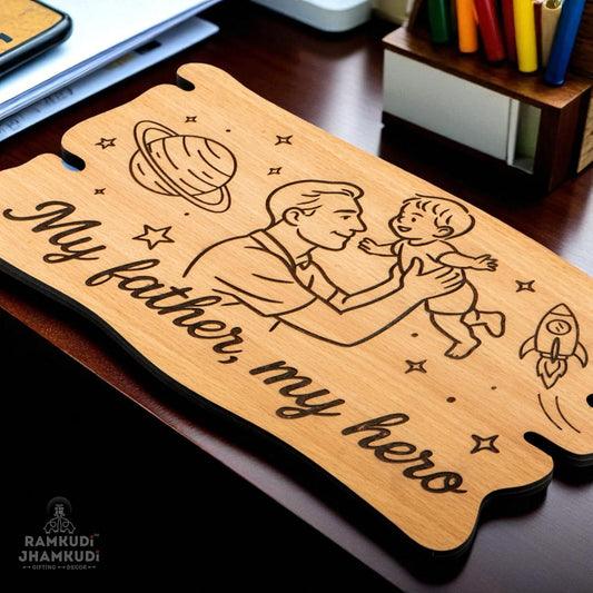 Ramkudi Jhamkudi™ Father’s Plaque | Engraved Wooden Tabletop Plaque with Stand | Premium MDF, Trendy Design | Home Decor & Gifting | Made in India