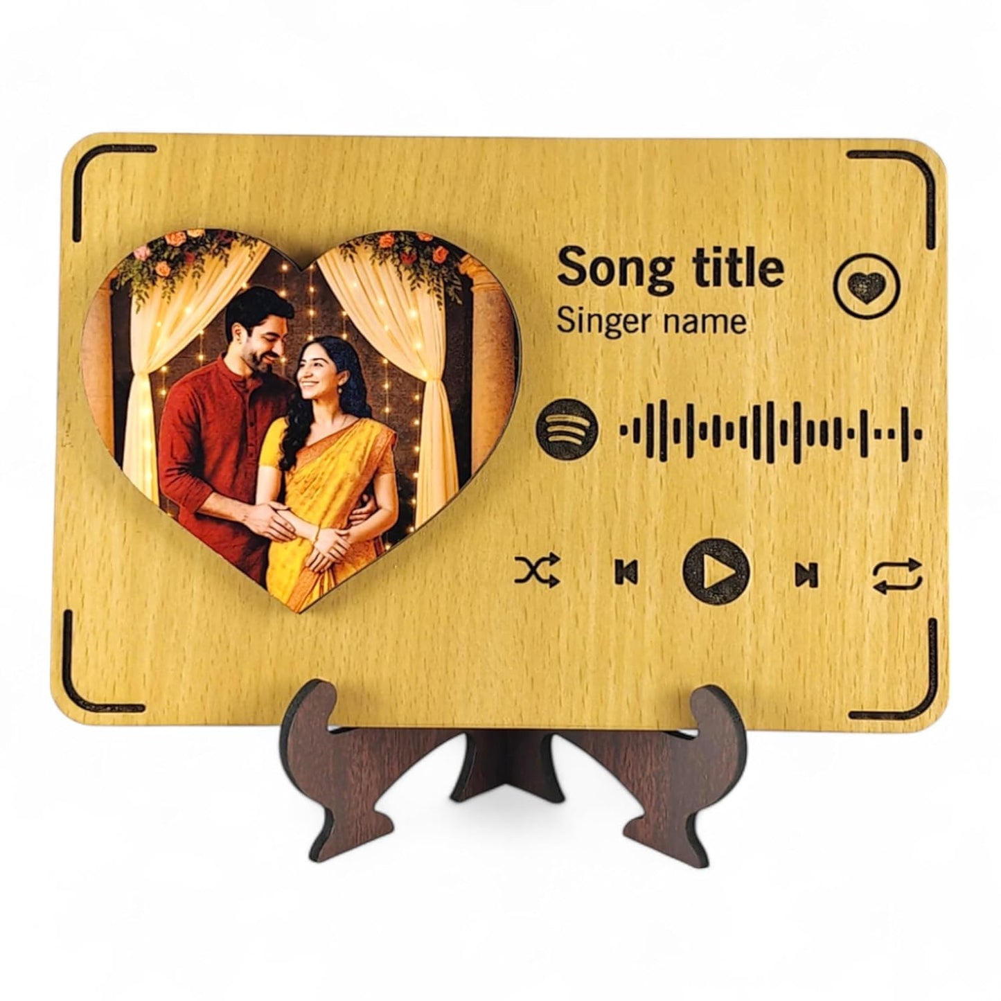 RAMKUDI JHAMKUDI Personalized Wooden Spotify Photo Frame with Song Name, Scannable Code, Custom Picture, Music Plaque, Engraved Stand Gift for Birthday, Anniversary, Couple, Friend