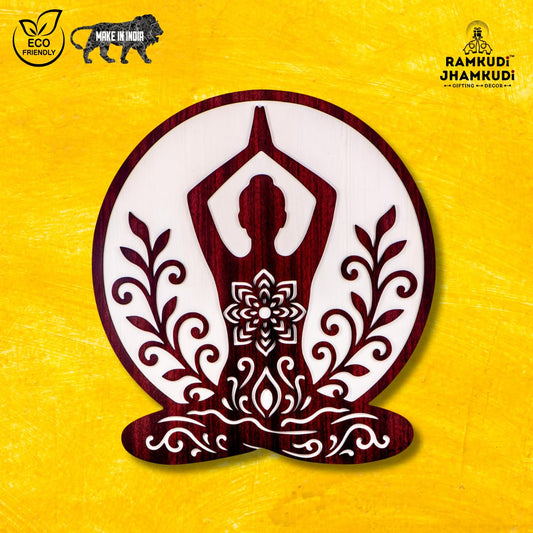 Ramkudi Jhamkudi™ Meditation Yoga Wall Art – 2 Layer MDF Wooden Spiritual Wall Décor | Zen Boho Design for Home, Office, Yoga Room, Studio, Puja Corner | Made in India