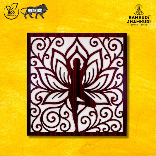 Ramkudi Jhamkudi™ 2 Layer Tree Pose Yoga Wall Art | Vrikshasana Design | Premium MDF Wood | Boho Spiritual Decor for Home, Yoga Studios & Offices | Made in India | Great Gift Idea
