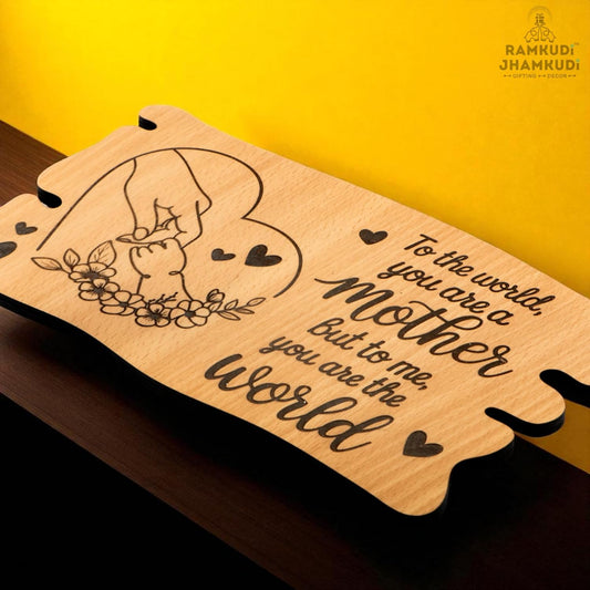 Ramkudi Jhamkudi™ Wooden Mom Plaque – Premium Engraved MDF, Elegant Mother’s Gift with Stand, Made in India
