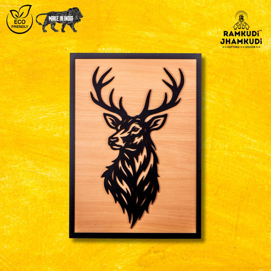 Ramkudi Jhamkudi™ 2 Layer Deer Stag Wall Art | Nature-Inspired Design | Premium MDF Wood | Rustic Animal Decor for Home, Office & Cabins | Made in India | Unique Gifting Option