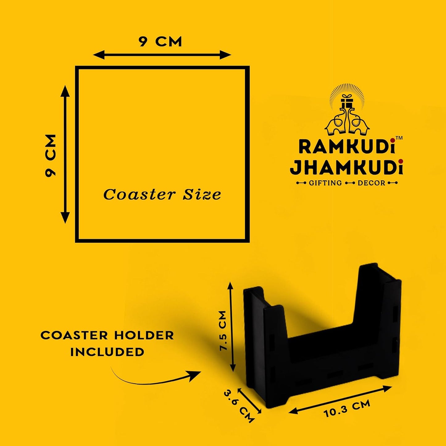 Ramkudi Jhamkudi Wooden Coasters Set of 6 with Holder – Printed Aesthetic Designs, Eco-Friendly, Stylish Home Decor – Made in India – Ideal for Gifting & Table Protection
