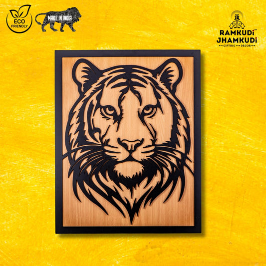 Ramkudi Jhamkudi™ 2 Layer Tiger Wall Art | Bold Wildlife Design | Premium MDF Wood | Artistic Jungle Decor for Home, Office & Studios | Made in India | Unique Gift for Nature Lovers
