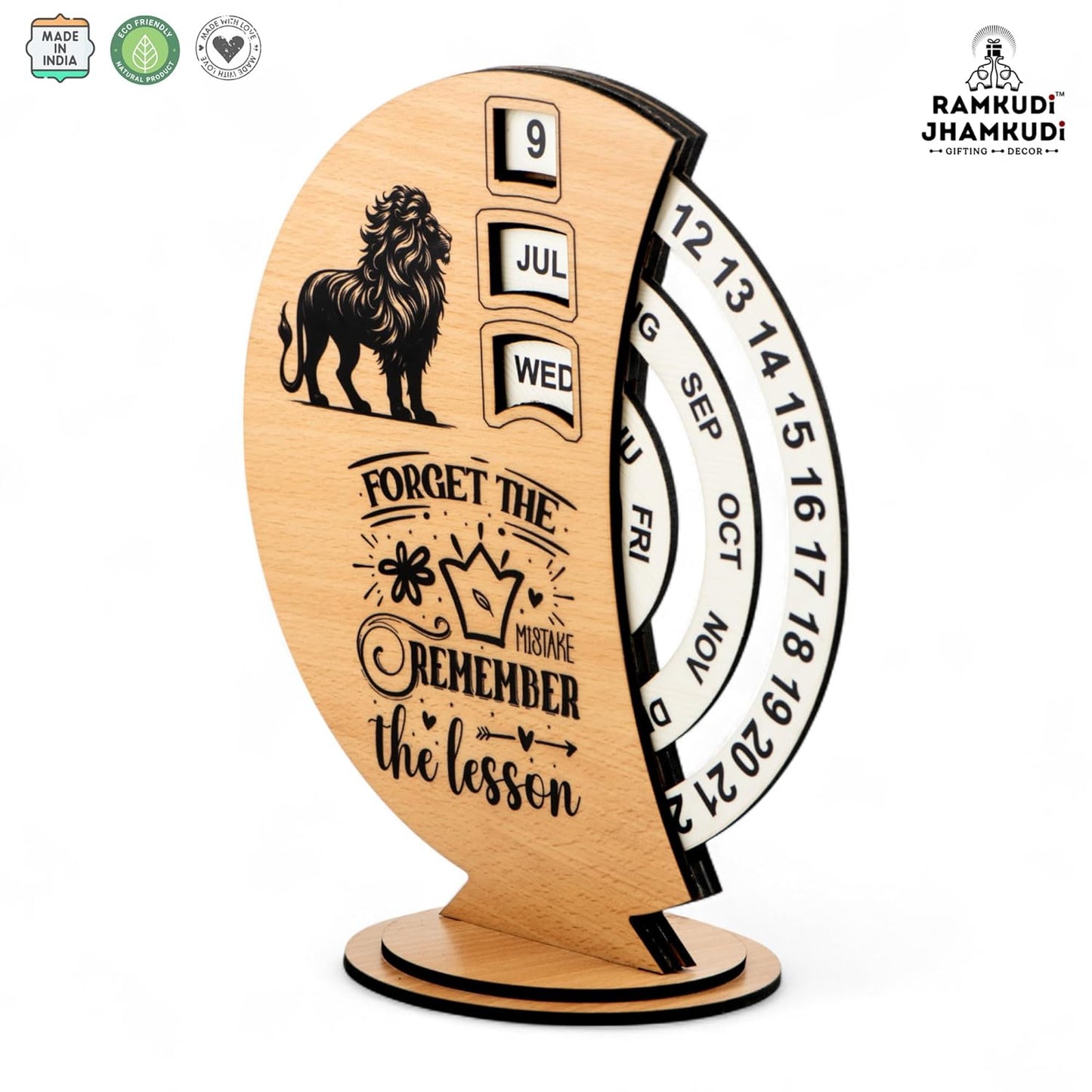 Ramkudi Jhamkudi Wooden Perpetual Calendar for Desk | Motivational Quote Prints | Made in India | Reusable Lifetime Table Calendar for Office, Study, Gifting | Minimal Aesthetic Decor Piece (DESIGN A)