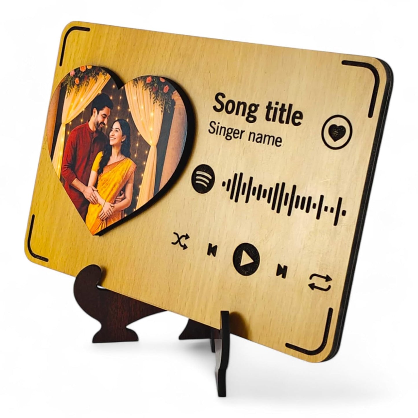 RAMKUDI JHAMKUDI Personalized Wooden Spotify Photo Frame with Song Name, Scannable Code, Custom Picture, Music Plaque, Engraved Stand Gift for Birthday, Anniversary, Couple, Friend