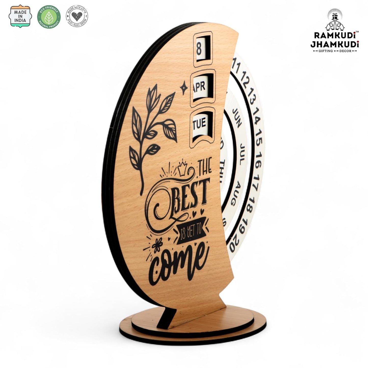 Ramkudi Jhamkudi Wooden Perpetual Calendar for Desk | Motivational Quote Prints | Made in India | Reusable Lifetime Table Calendar for Office, Study, Gifting | Minimal Aesthetic Decor Piece (DESIGN B)
