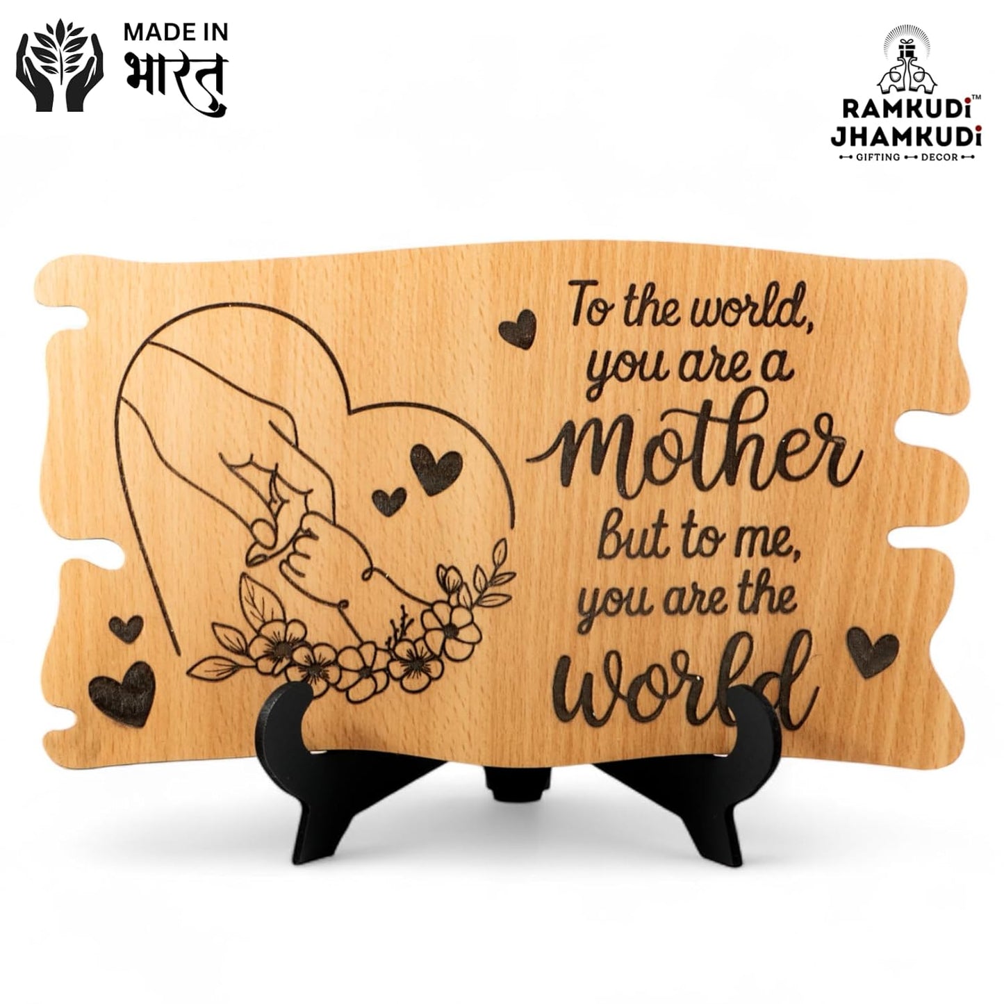 Ramkudi Jhamkudi™ Wooden Mom Plaque – Premium Engraved MDF, Elegant Mother’s Gift with Stand, Made in India