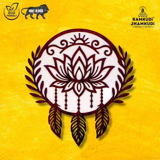 Ramkudi Jhamkudi™ Boho Floral Dreamcatcher Wall Art | 2 Layer Premium MDF Wood | Trendy Bohemian Room Decor | Made in India | Ideal for Gifting | Home Office Living Room Wall Hanging