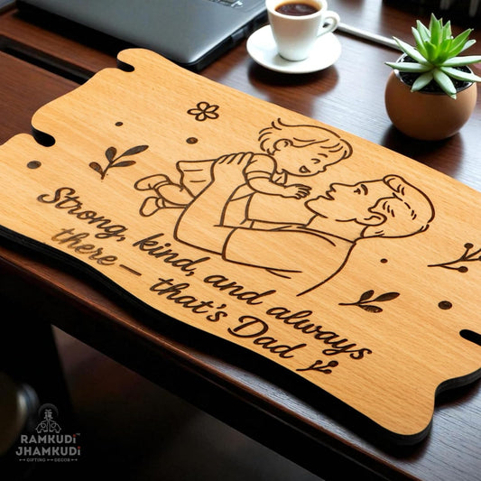 Ramkudi Jhamkudi™ Father’s Plaque | Engraved Wooden Desk Plaque with Stand | Premium MDF, Trendy New Dad Design | Father’s Day, Birthday | Made in India