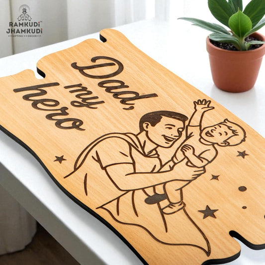 Ramkudi Jhamkudi™ Father’s Plaque | Fun & Trendy Engraved Wooden Desk Plaque with Stand | Premium MDF, Unique Dad Design | Gift for Dad, Father’s Day, Birthday | Made in India