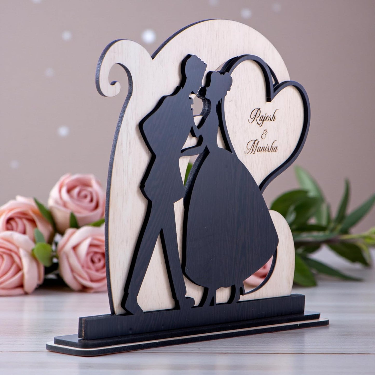 Personalised Couple Showpiece with Name | Romantic Heart Silhouette Table Decor | Gift for Wife Husband Girlfriend Boyfriend | Anniversary Birthday Wedding Gift | Home Décor